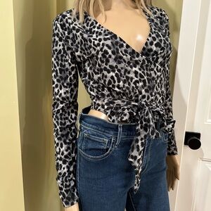 Leopard Print Wrap Top M